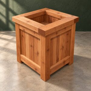 Cedar planter box with slatted sides — illustrative project visualization